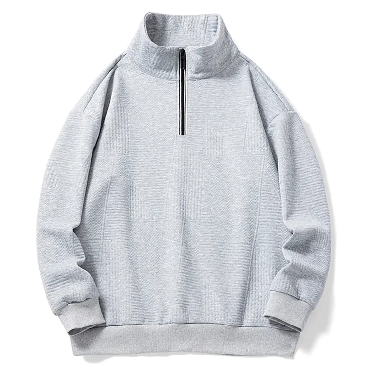 New Style Mens Sweatshirts Autumn Stand Collar Sweatshirt Plus Size Loose Plain 1/4 Zip Collar Sweatshirt