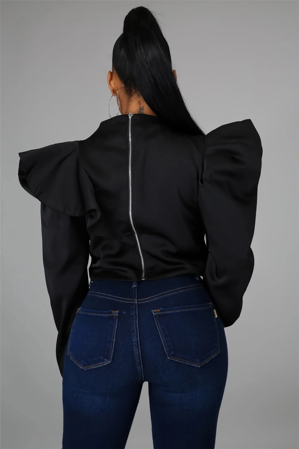 Autumn New Arrival Woman Tops Fashionable Ladies Blouses Ruffled Long Sleeve Office Lady Crop Top ANSZKTN