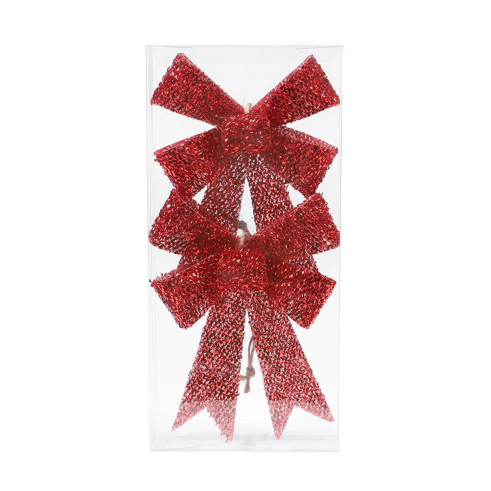 Xmas Tree Mini Bowtie Decoration 2 In Box Bowknot Festival Celebration Ornament Red