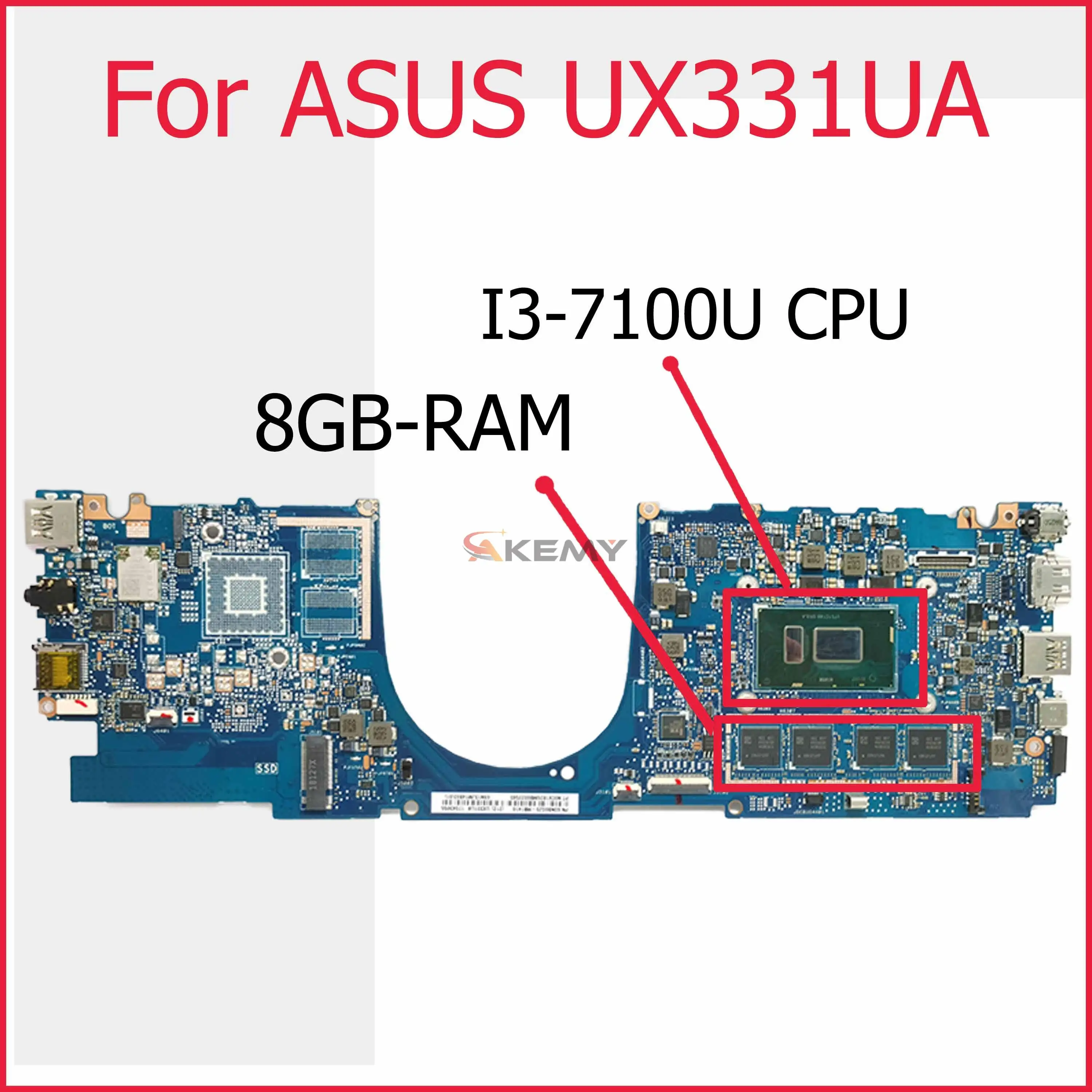 Основная плата ZenBook 13 UX331UA UX331UAL UX331UN UX331U U3300U 8G/I3-7100U UMA материнская для ноутбука ASUS