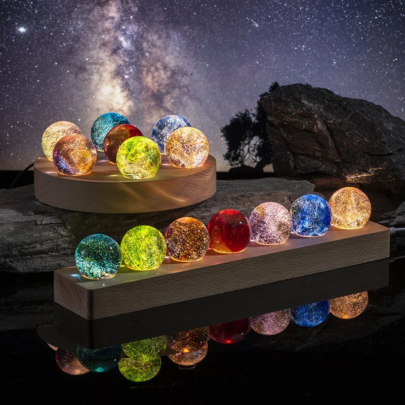 crystal ball solid wood bottoming piece colorful glass beads luminous starry night light holiday gift For Girls Women