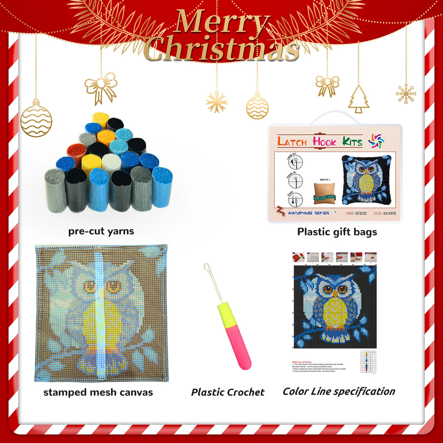 Latch Hook Kits for Kids and Adults Needlework DIY Rug Crafts Arts Carpet DIY Latch Kits for Home Decoration Festival Gifts