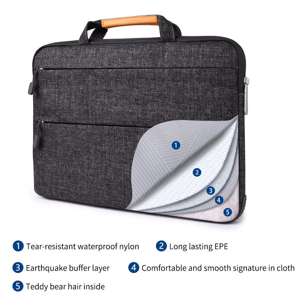 Nylon Briefcase Waterproof Tablet Handbag Laptop Sleeve Case for Macbook 13.3 15.4 inch with Stand
