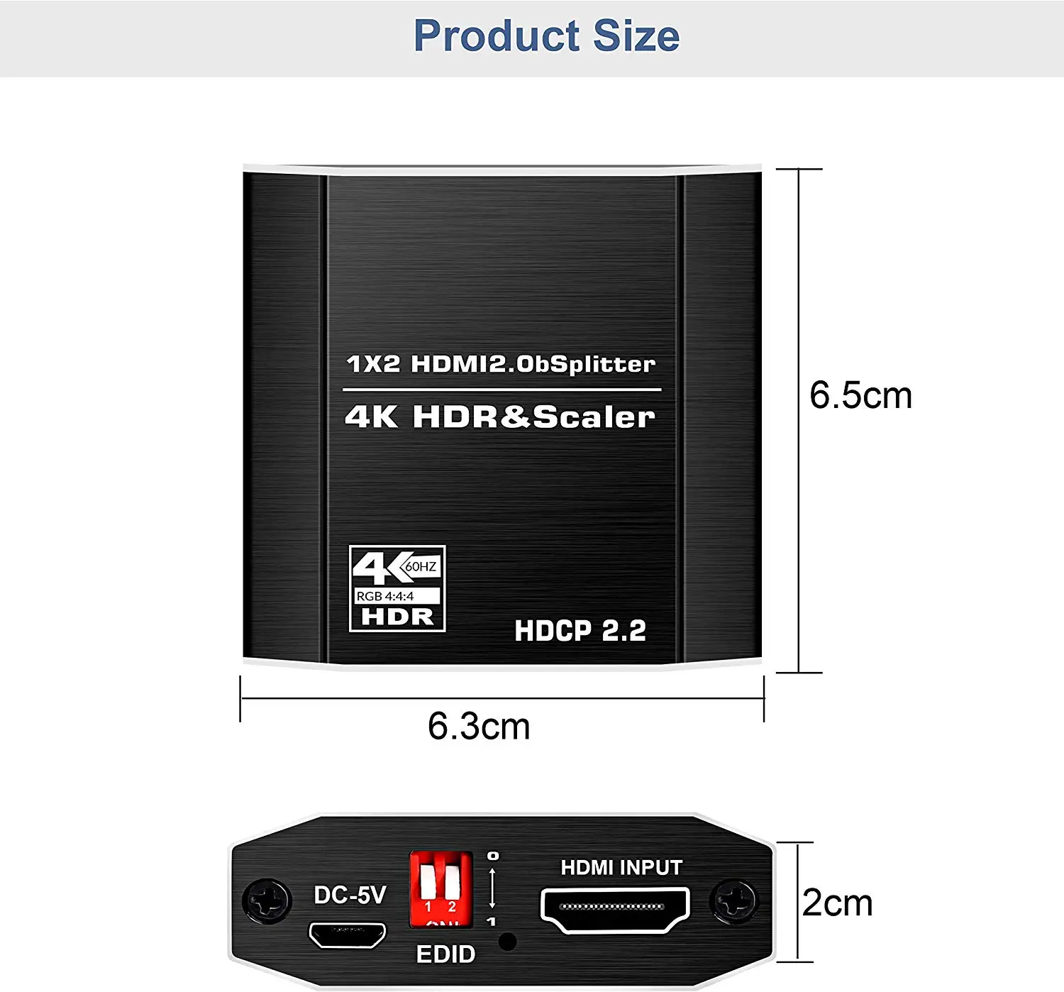 4K 60hz Ultra HD 2160P 3D mini 2 Ports 1 Input 2 Output HDMI Splitter EDID RGB support Scalar with HDCP decoder splitter HDMI