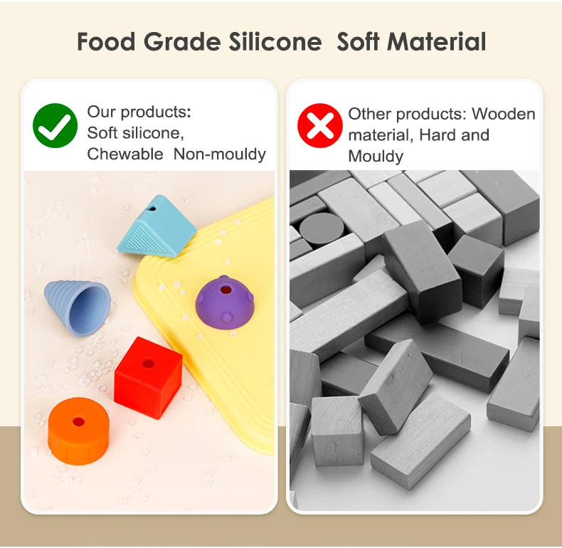 Kid Educational Puzzle Stacking Tower Lacing Toy Baby Toddler MontessoriToys Silicone Sensory Toys For 1-3 Year Old