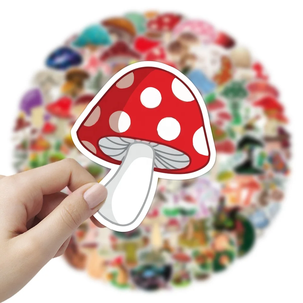 100pcs custom cartoon cute mushroom plant stickers waterproof pvc wild forest fantasy mushroom children award graffiti sticker