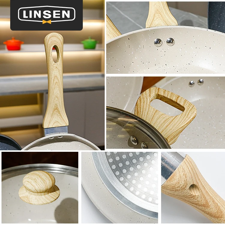 OEM Kitchen Aluminum 304 18/8 Stainless Steel Almond Colour Pot Set Nonstick Granite Cookware Set Cooking Cookware