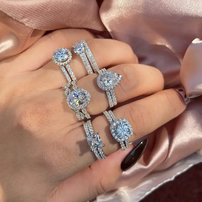 FFT Cheap buy 18K white gold diamond 3-layer square luxury rings jewelry women natural diamond ring 18k