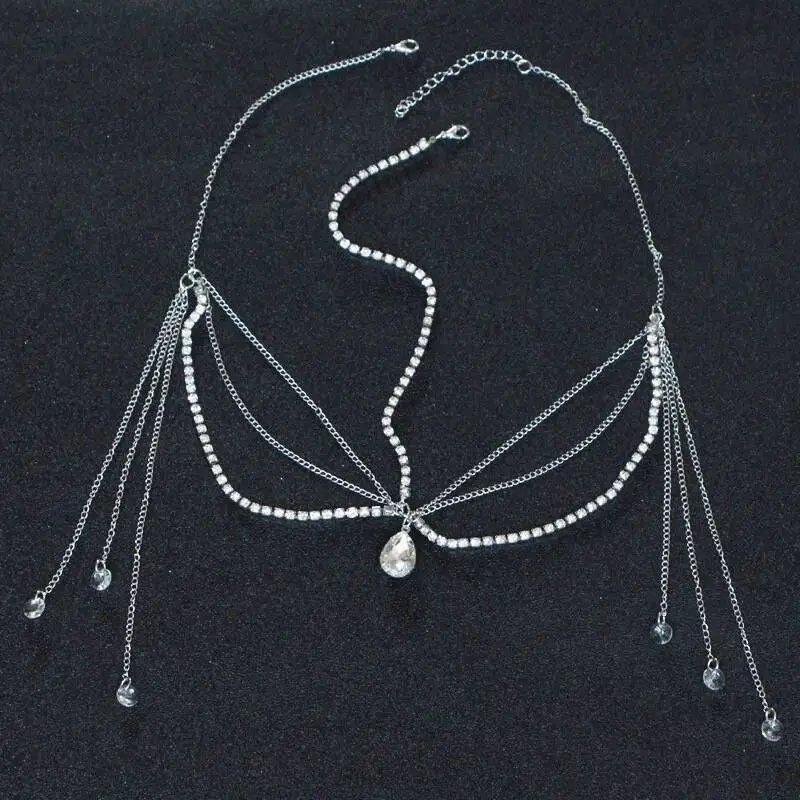 Custom Bridal Water Drop Crystal Long Tassel Forehead Head Chains Headbands jewelry for Women Wedding Party Hair Accessories