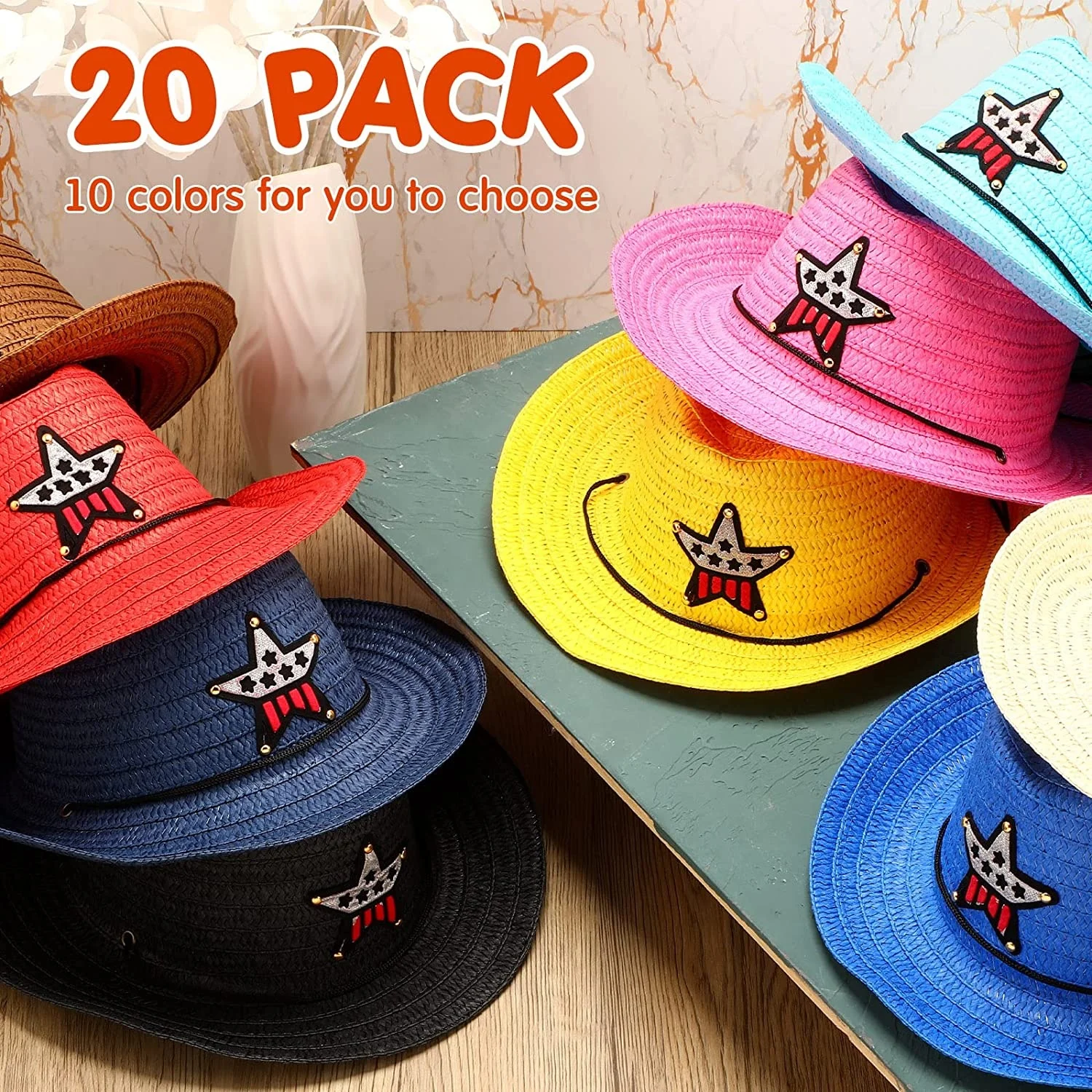 Cowboy Party Hats Kids Straw Hat with Pentagram Multicolor Child Strawl hats
