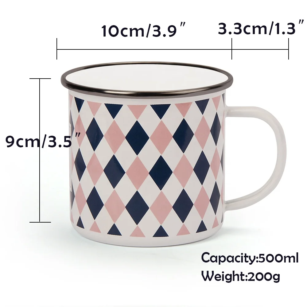 
DX Special Diamond Pattern Cup with Handle 500ml Enamel Travel Mug for Gift 