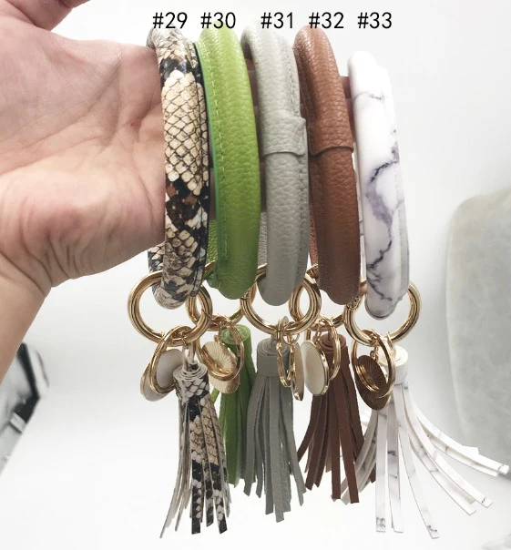 Wristlet Keychain Bracelet,Bangle Keyring - Big O Key Ring Leather Tassel Bracelet Key Chain Holder For Women Girl