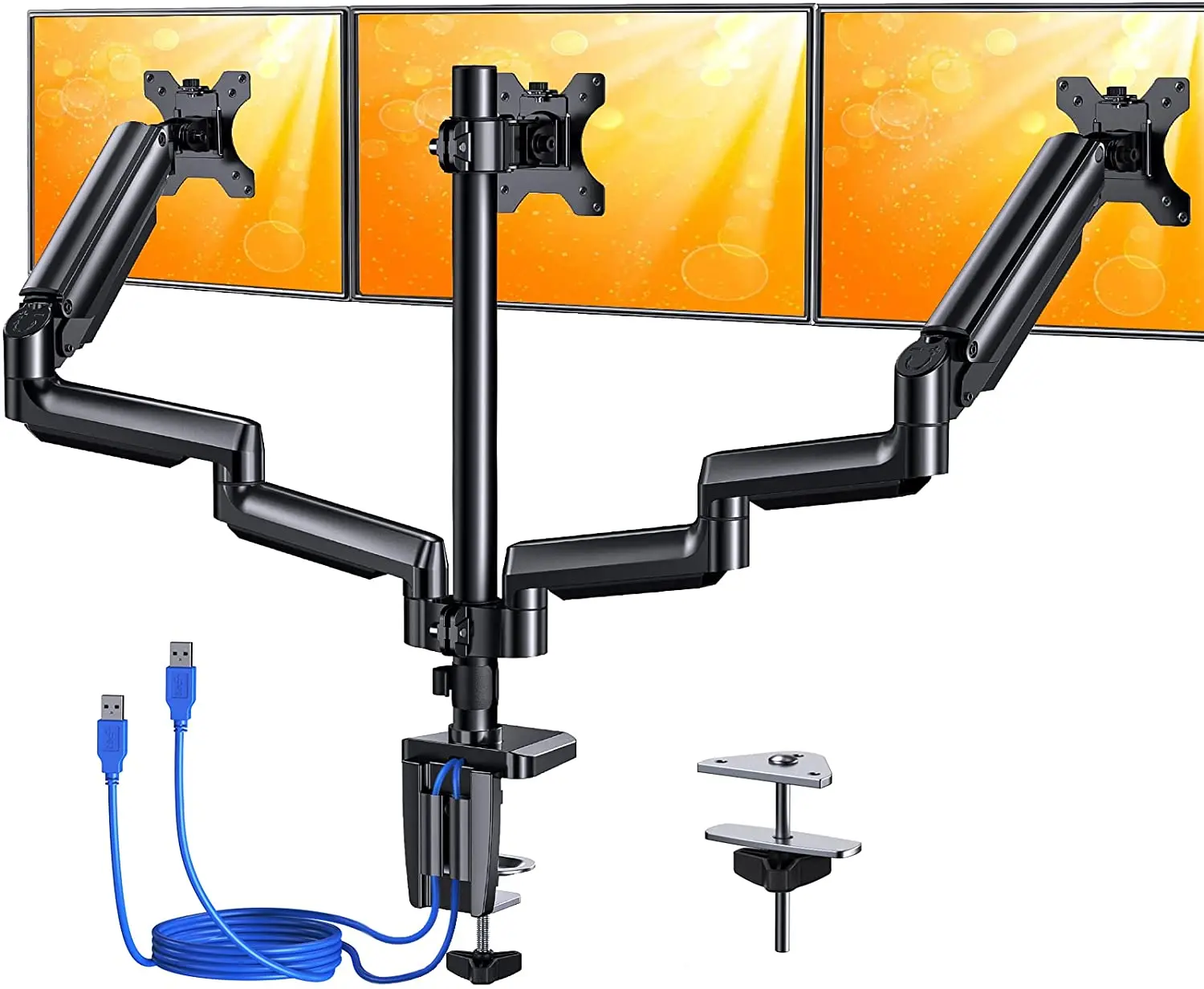 Triple Monitor Arm, 3 Monitor Stand Desk Mount for Three Flat/Curved Computer Screens