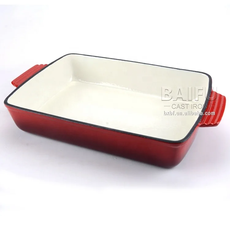 Amazon Hot Sale Enameled Cast Iron Roasting Lasagna Pan Rectangular Roaster Baking Tray