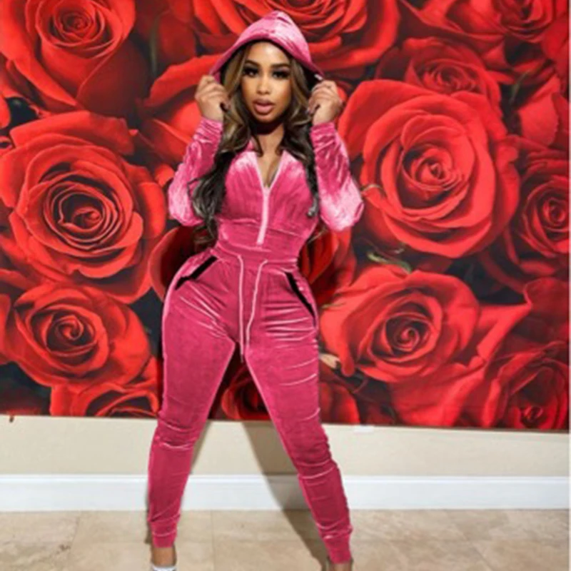 Gold Velvet Fabric Hooded Double Pocket Long-sleeved Multicolor Two-piece Sports Zipper Sweater Ladies Suit Poncho Sweater Women