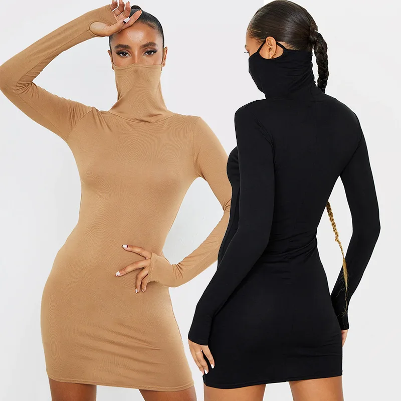 
Vestidos 2021 Spring summer new sexy long sleeve bodycon dress solid color casual mini skirt 