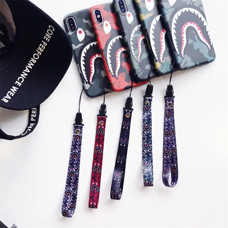 
case for iphone 11 street fashion brand design designer shark phone case with lanyard string keychain 