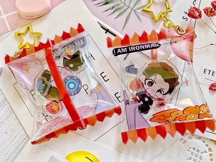 custom acrylic candy keychain printing plastic transparent acrylic candy pendant inflatable charms as gift