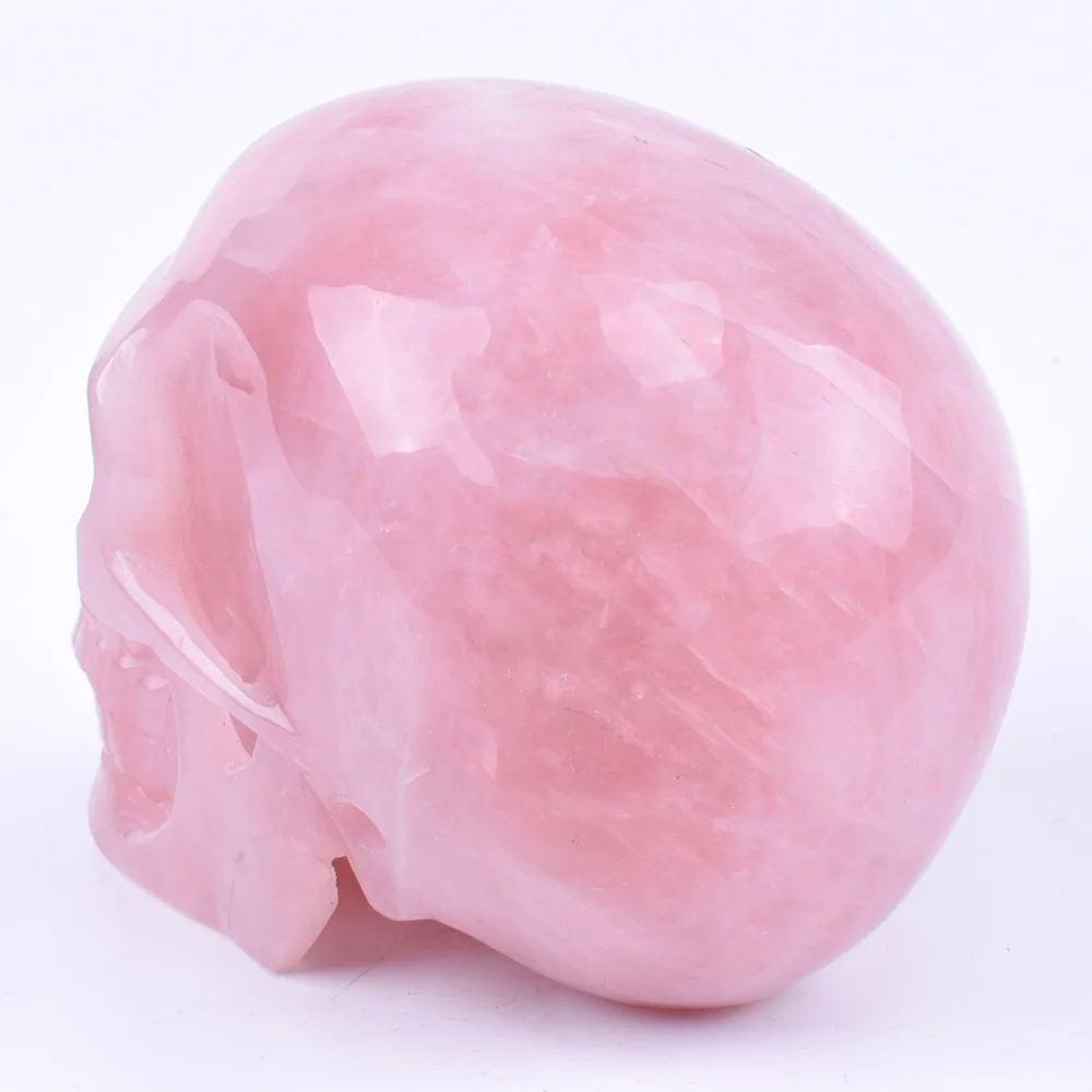 
Hand Carved Realistic Natural Healing Stone Rose Quartz Crystal Skull 