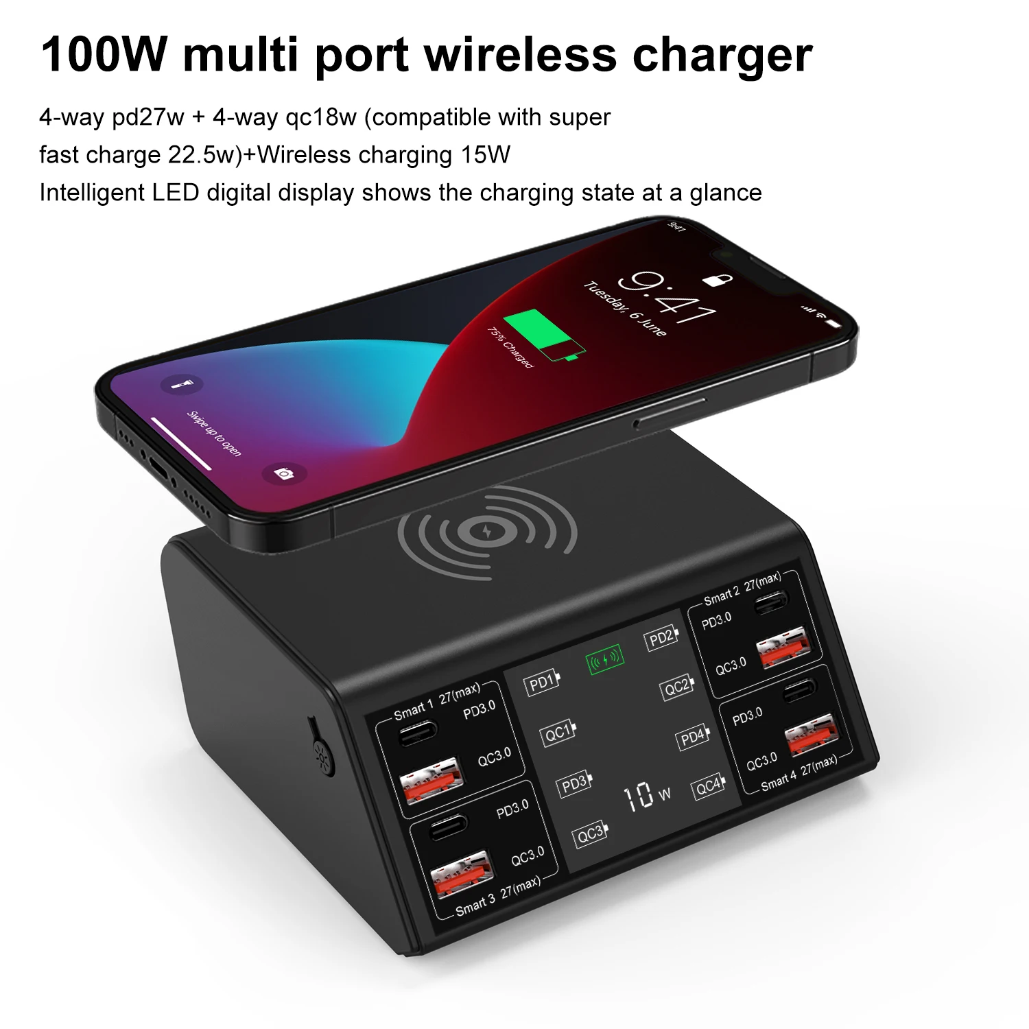 100W 8 портов Мульти устройство для быстрой зарядки с usb-портом концентратор зарядная станция iPhone 13 12 Pro Samsung IPad планшетов Xiaomi Huawei зарядное PD