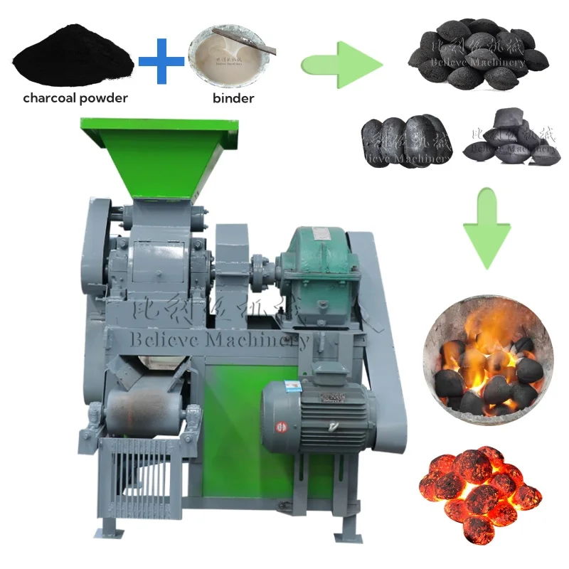 Ball Press Machine Double roller Rice Wood Coconut Shell Charcoal Powder Making Machine Pillow Shape Briquette Machines