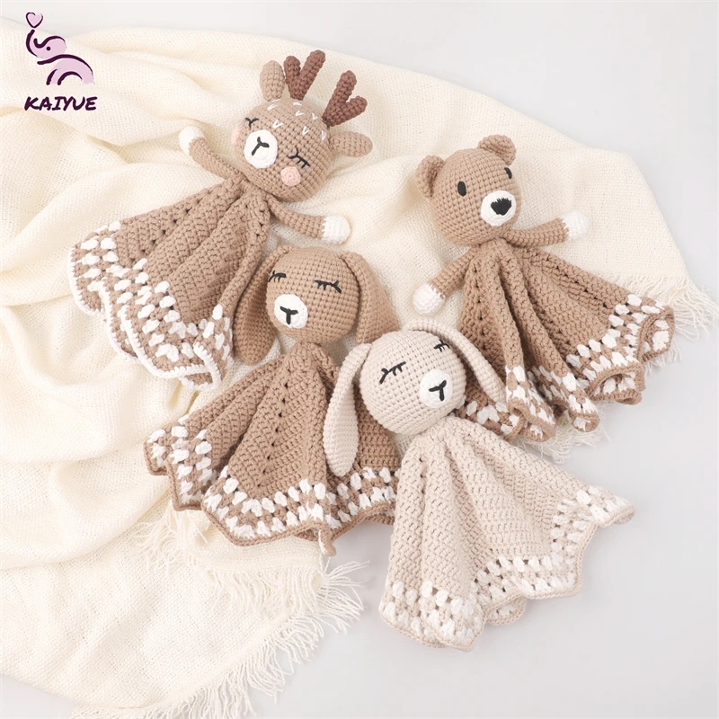Wholesale 100% Cotton Lovely Baby Crochet Teddy Bear Comforter Blanket Knit Security Newborn Bedding Bunny Bear Animal
