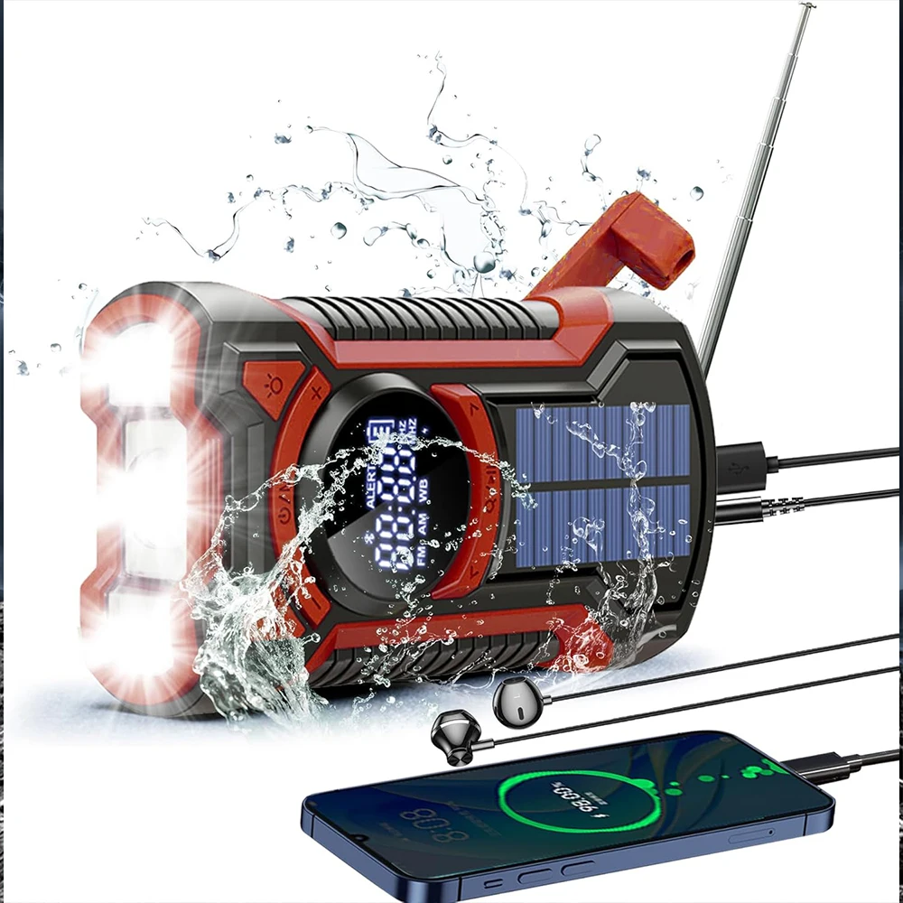 2024 Luxury 5000mah Portable Power Bank portable radio Wireless BT speaker Generic solar charger flashlight for camping