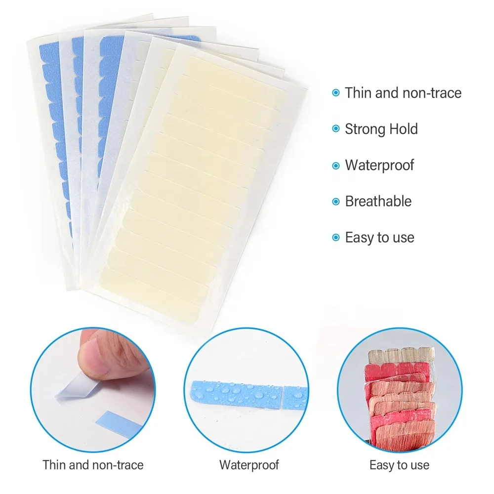 GlamorDove 60 pcs Hair Extension Tape Tabs Double Sided Replacement Tape Adhesive Tapes for Hair Extensions Wigs
