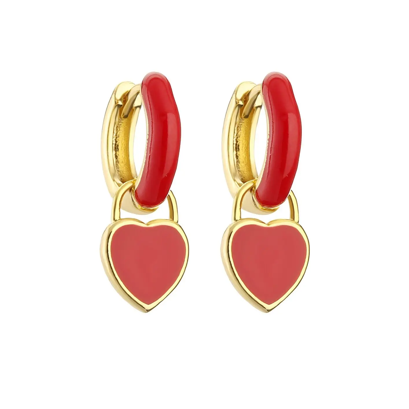 EYIKA Colorful Neon Enamel Heart Drop Earrings Women Accessories Y2K Statement Jewelry Paved Zircon Heart Dangle Earrings