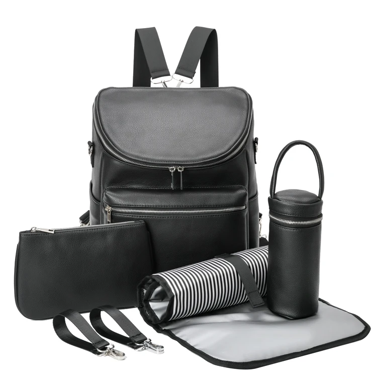 Premium pu Leather wholesale portable baby diaper nappy backpack waterproof diaper bag quilted baby bags