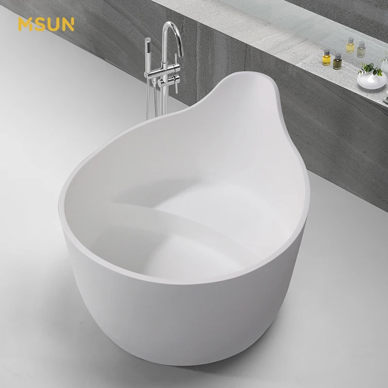 MSUN B070 Freestanding round design Bathtub Matte Bathroom Bathtubs Solid Surface Stone Bath tub