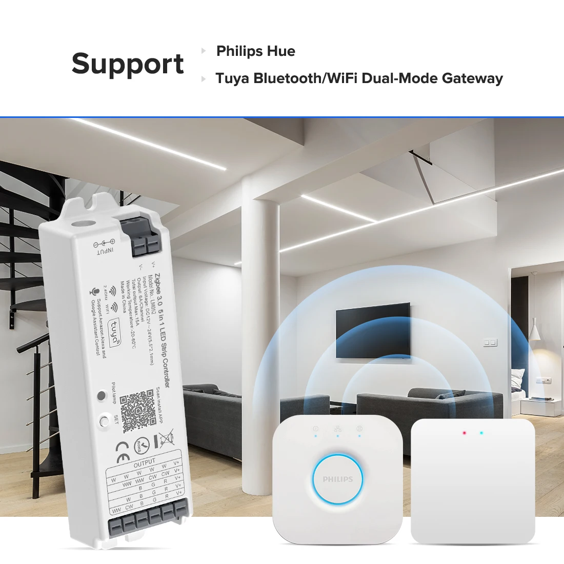 Zigbee 3 0 Wi-Fi 2 4 ГГц светодиодный контроллер 5 в 1 совместим с H-ue Bridge Tuya Dual Mode Gateway Smart Things Alexa