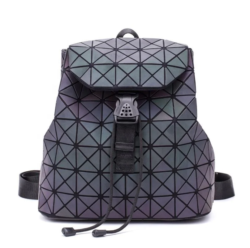 Funky Girls School Travel Daily Backpack Color Changing Geometric Rhomboids Lattice Iridescent Design Custom Leather Backpack