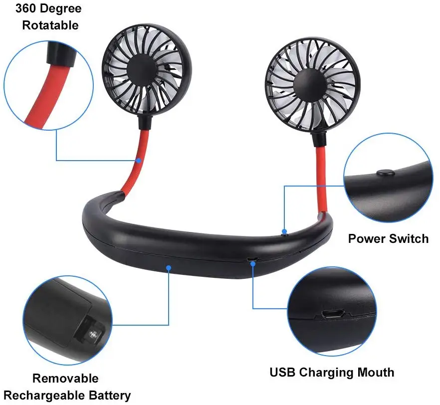  Мини Портативный USB Перезаряжаемый встроенный аккумулятор 1200 мАч 18650 вращение на 360 градусов 3 скорости регулируемый свободный рук персональный шейный