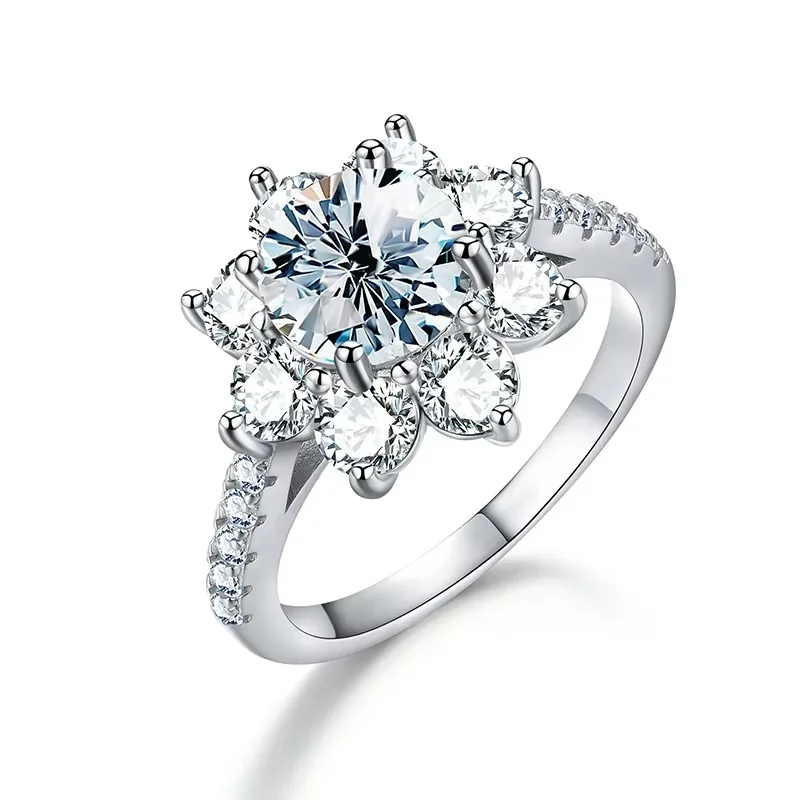 Fine Jewelry  925 Sterling Sliver Elegant Design  1CT/2CT  GRA certified  Wedding Engagement Moissanite Flower Shape Ring
