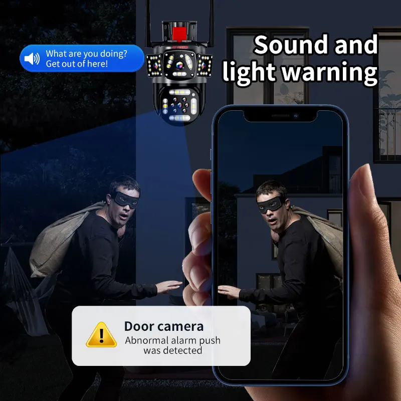 VESAFE Three Screen 6MP Support 128 Memory Card Pir Wifi Cctv Camera Outdoor Home Security PTZ Camera