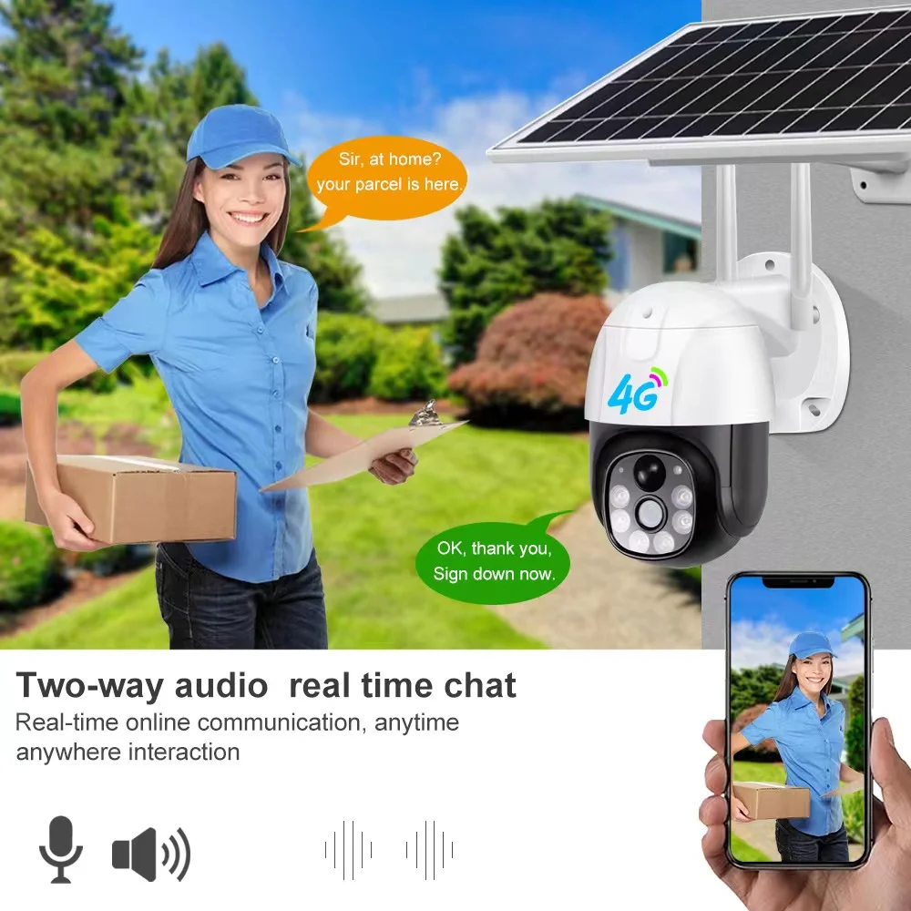 2MP V380 Ptz 4g Солнечная камера с вращением на 360 градусов уличная Водонепроницаемая батарея обнаружения движения Аудио Wifi