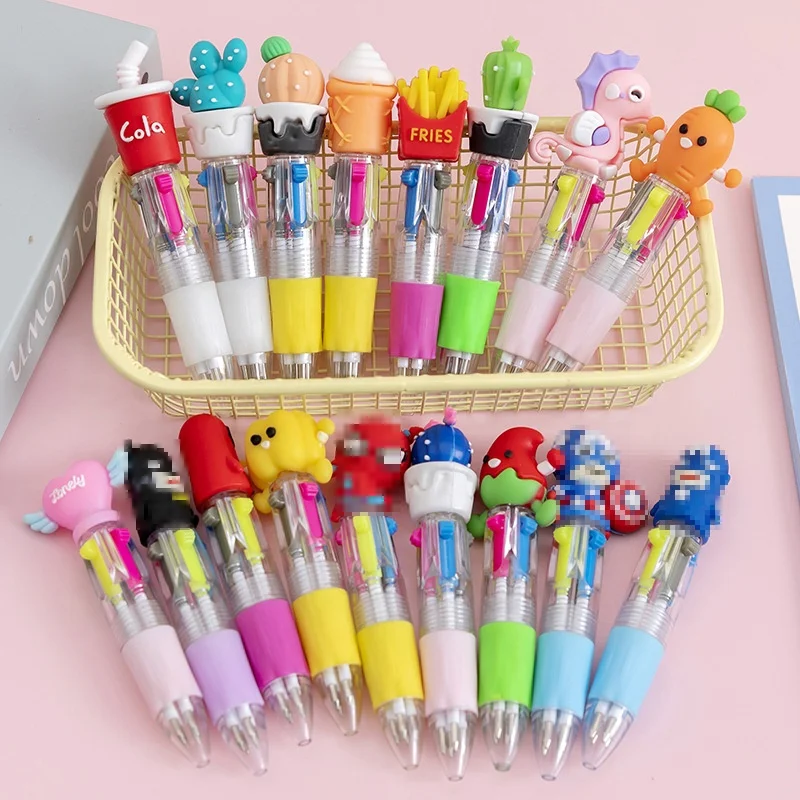 Promotional school cartoon cute 4 color short mini ballpoint pens for kids