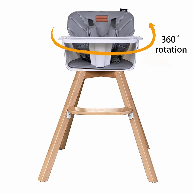 Mamakids hot selling baby plastic chair seats infant wooden  high chair feeding chair with 360 degree rotation