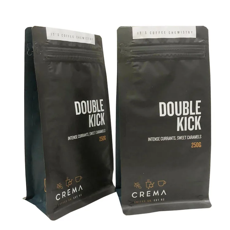 custom flat bottom coffee bean bag packaging kraft coffee bag kraft paper black coffee bag with valve