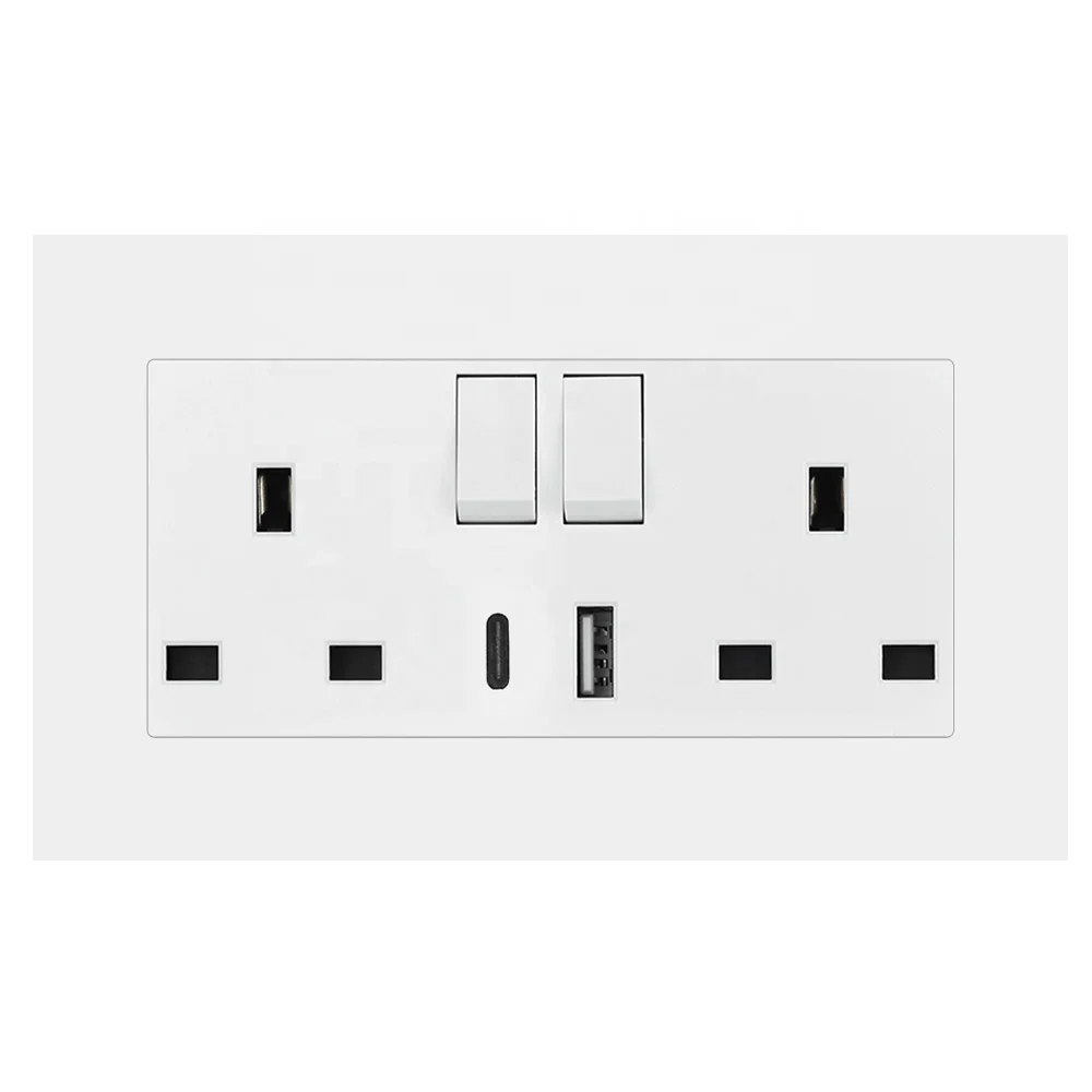 Wall Switch Socket Usb Uk Twin Electric Power Socket With Usb C