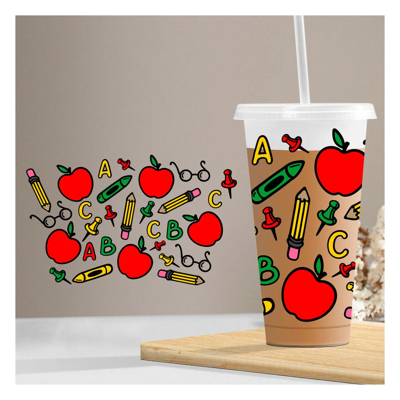 Custom Ready To Press UV DTF Cold Cup Tumbler Wrap Cold Transfers 24 oz Cold Cup Stickers Wraps