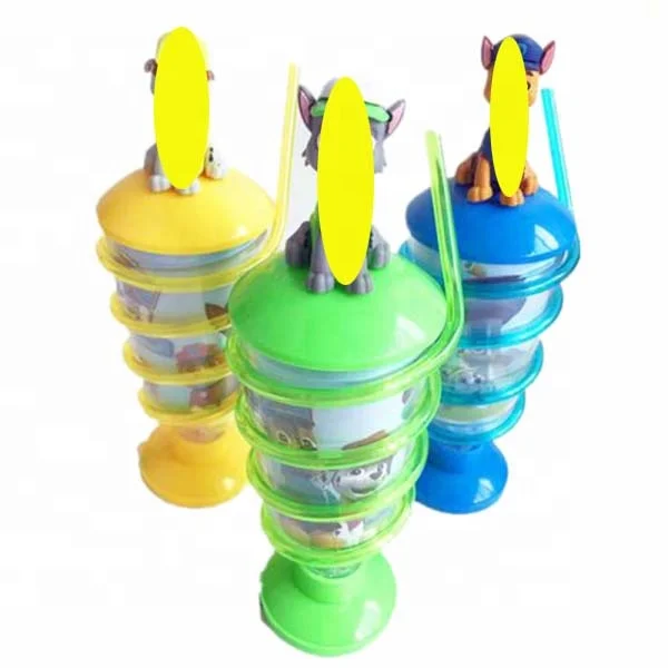 Cartoon LED Plastic Straw Cup Toy Candy With Figure and Sweets Candy Fruit Jelly Gummy  Inside
