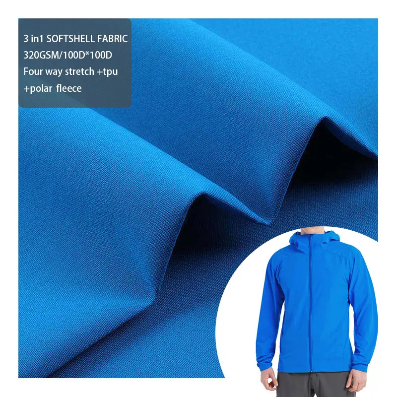 Hot sale softshell printed four way stretch bonded TPU fleece waterproof soft shell fabric for jacket