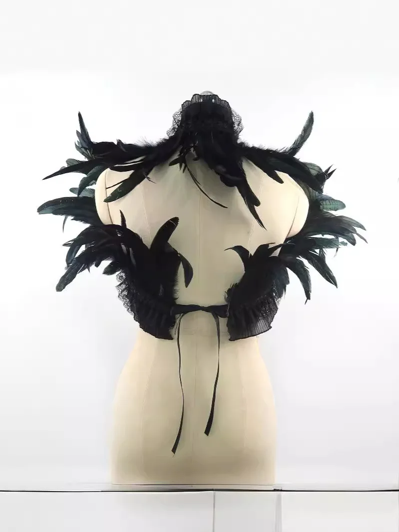 zesi Gothic style lace patchwork shawl strap party nightclub masquerade ball model catwalk shoulder wear