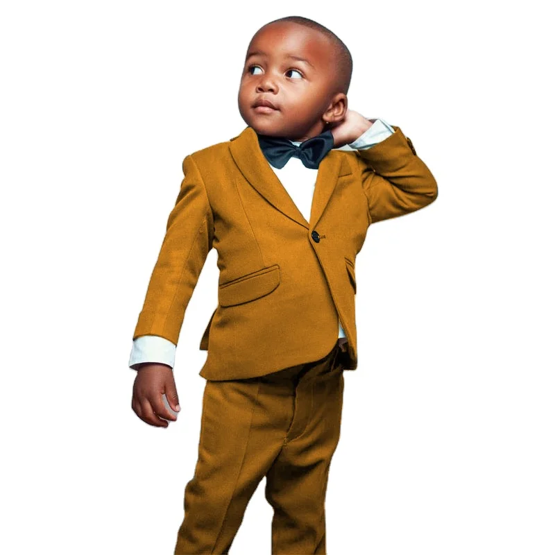 Wholesale Kids Suit Blazer Jacket + Pants Wedding Party Formal Boys 2 Piece Gold Suits