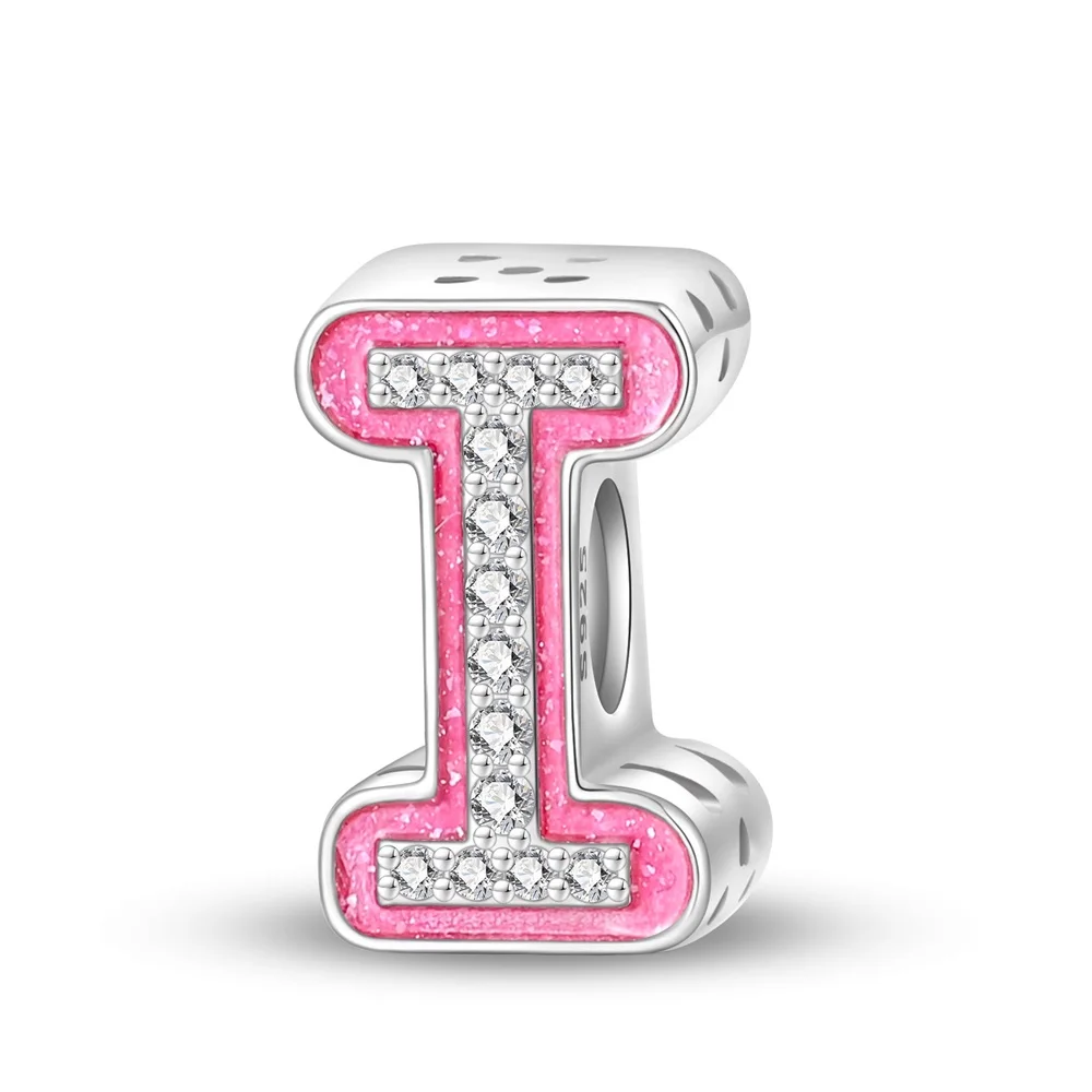 New fashion S925 Sterling Silver charm beads A-Z 26 letter pink zircon Beads Original DIY charm Bracelet for women gifts Jewelry