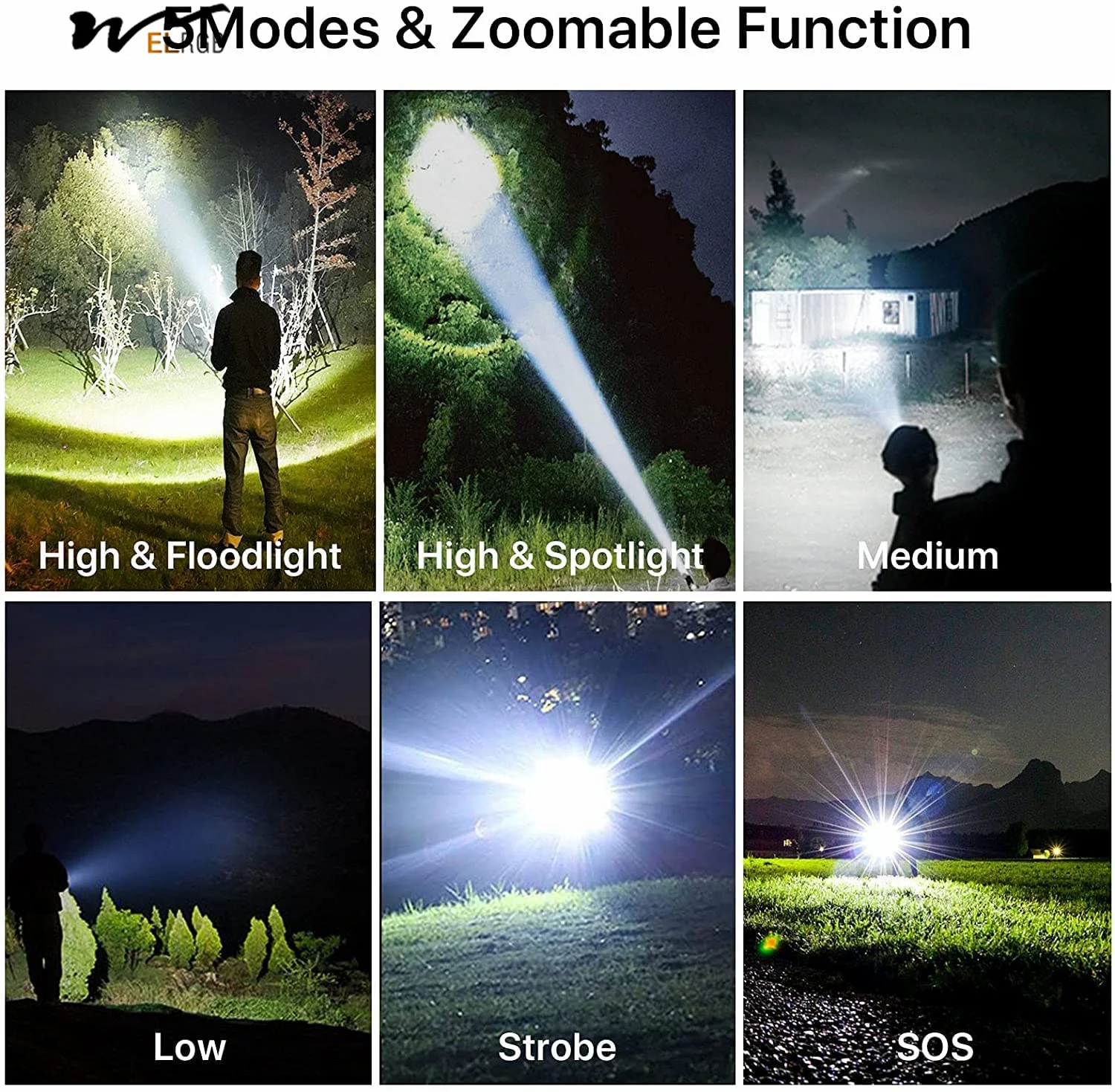 emergency light rechargeable LED Flashlights High Lumens Super Bright Powerful 5 Modes Waterproof Flashlight for Emergencies