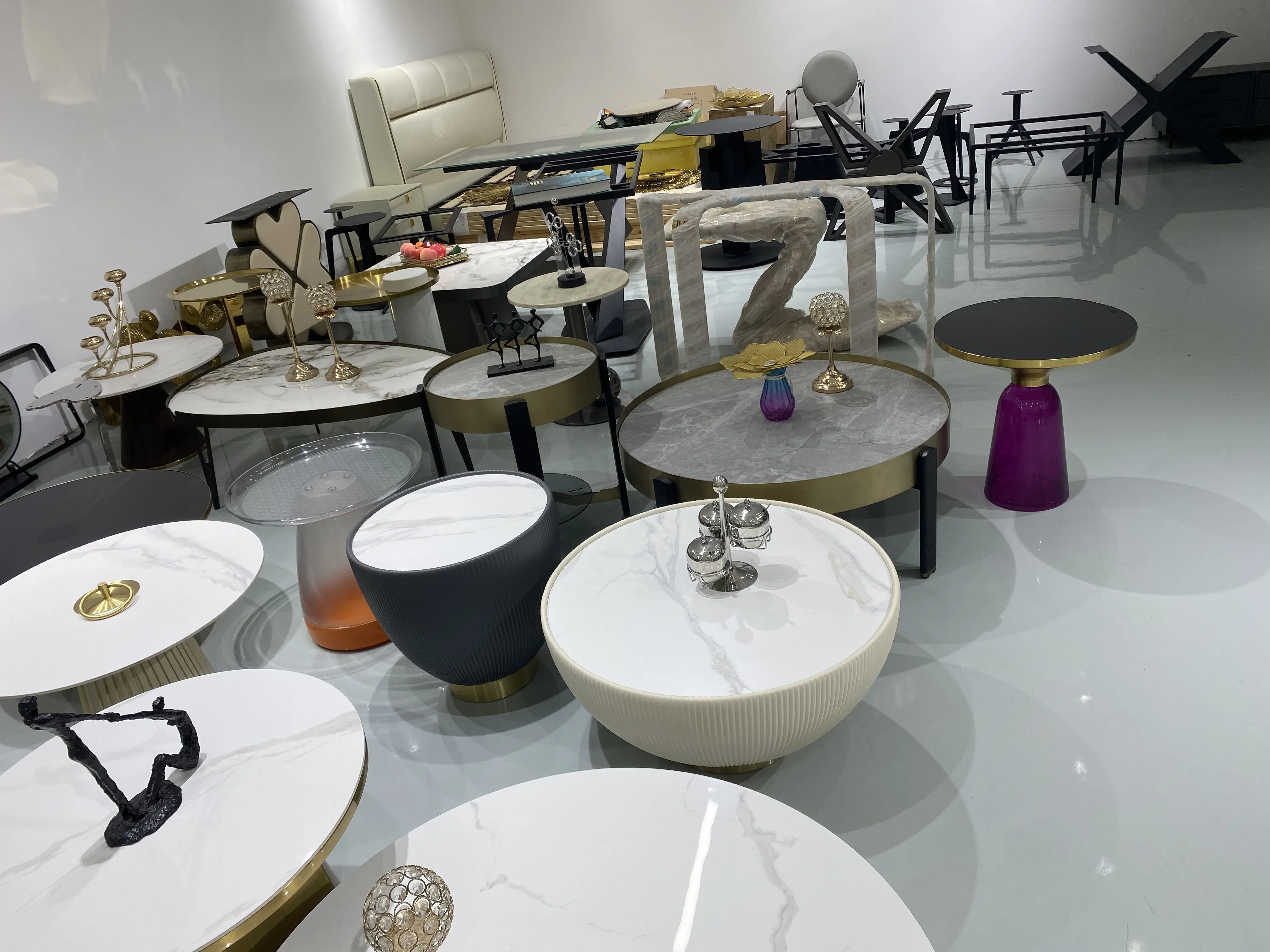 2024 latest European design bright color Turkish living room  furniture  colorful marble top coffee tea movable  side table