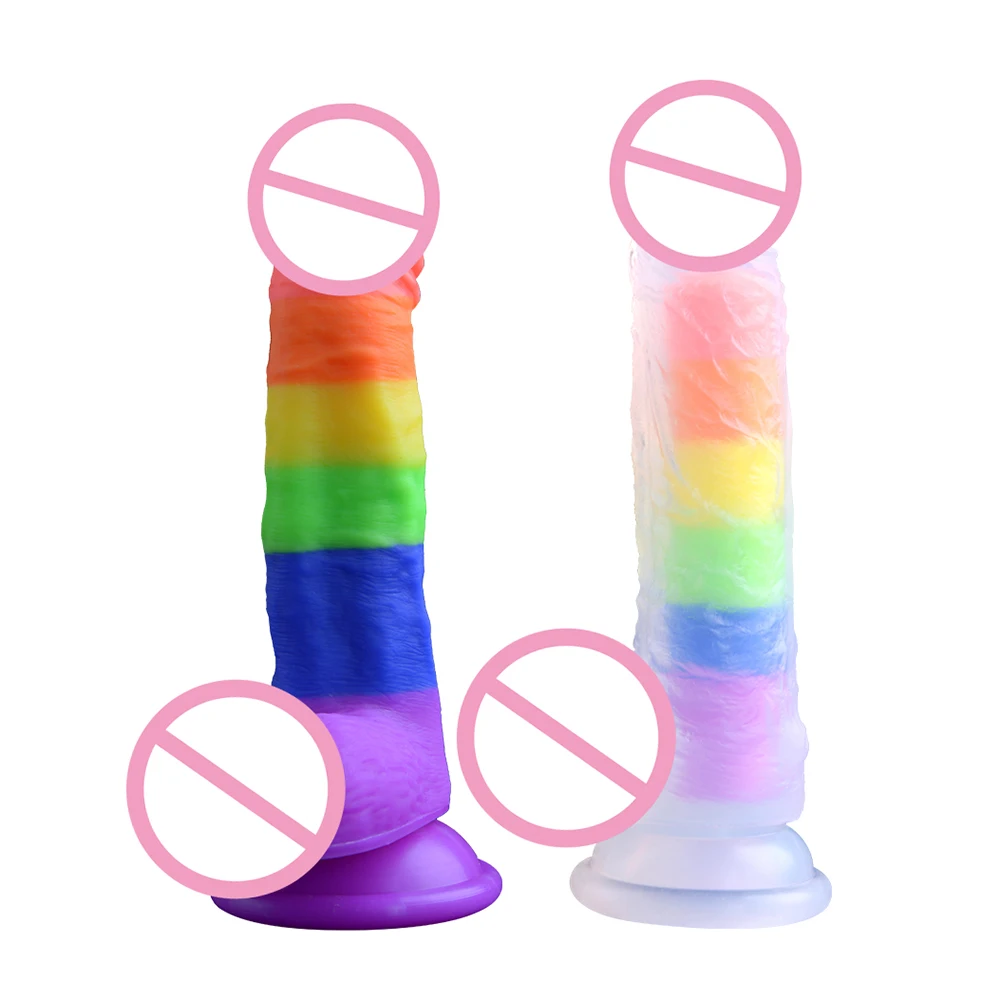 
New Design Gay Lesbian Masturbation Adult Toy Realistic Dildo Penis Sucking Cup Colorful Rainbow Sex Dildo for Female Vibrator 